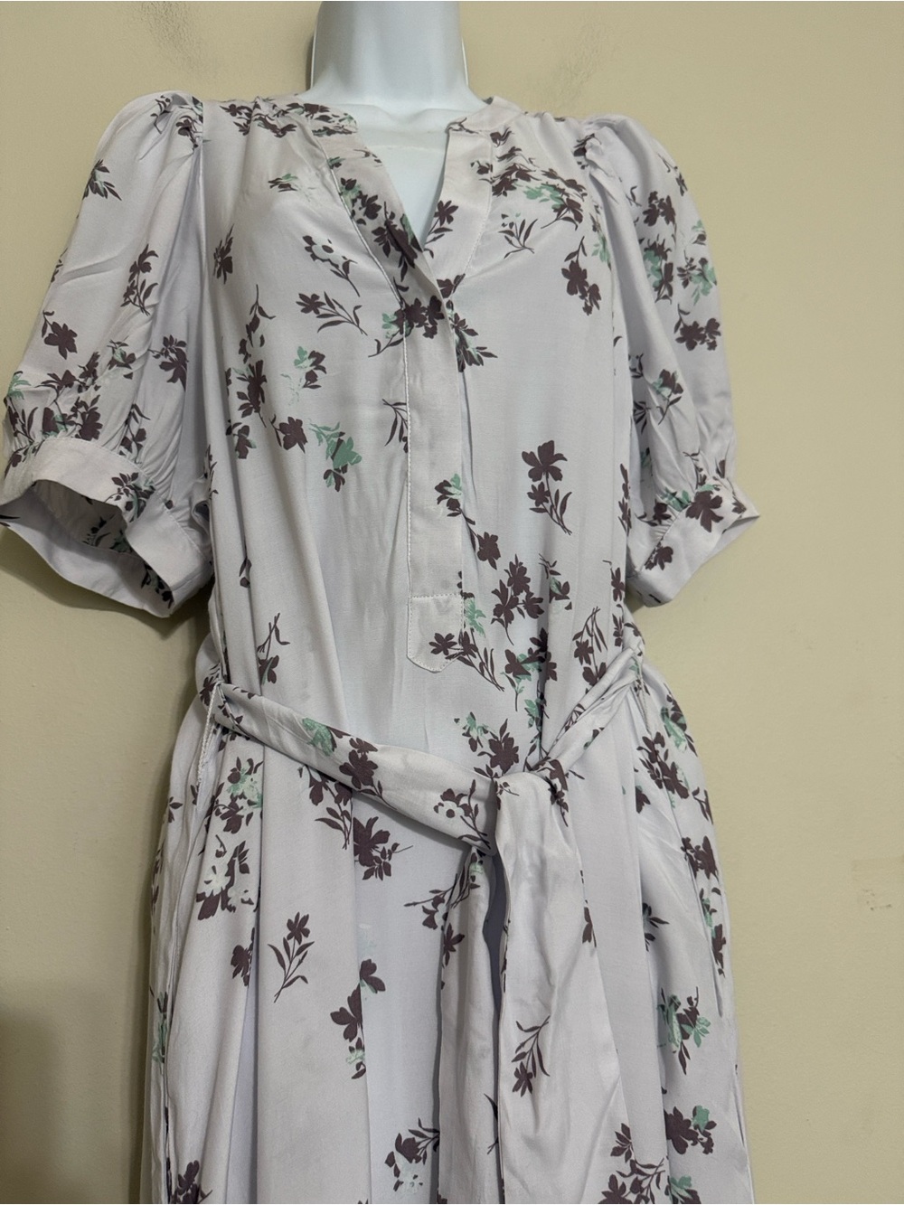Ann Taylor Light gray  Floral Wrap Maxi Dress women M casual vacation office - Picture 4 of 12
